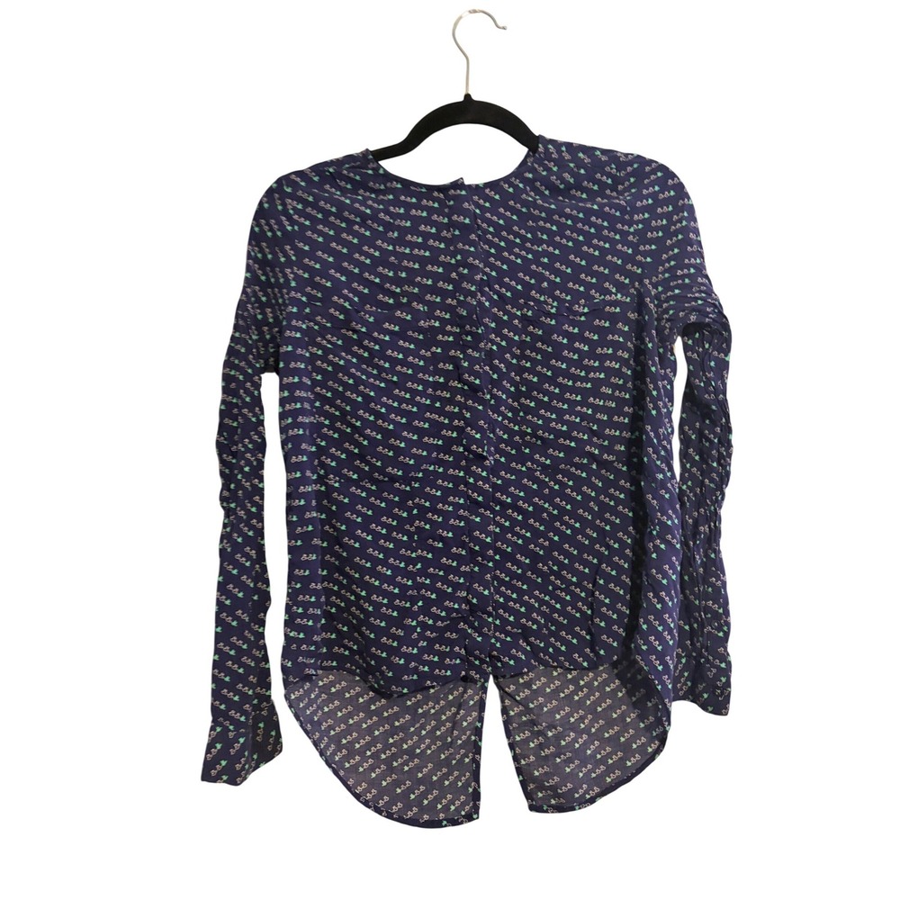 Maeve Anthropologie Navy Blue All Over Duck Print Button Up Shirt Womens